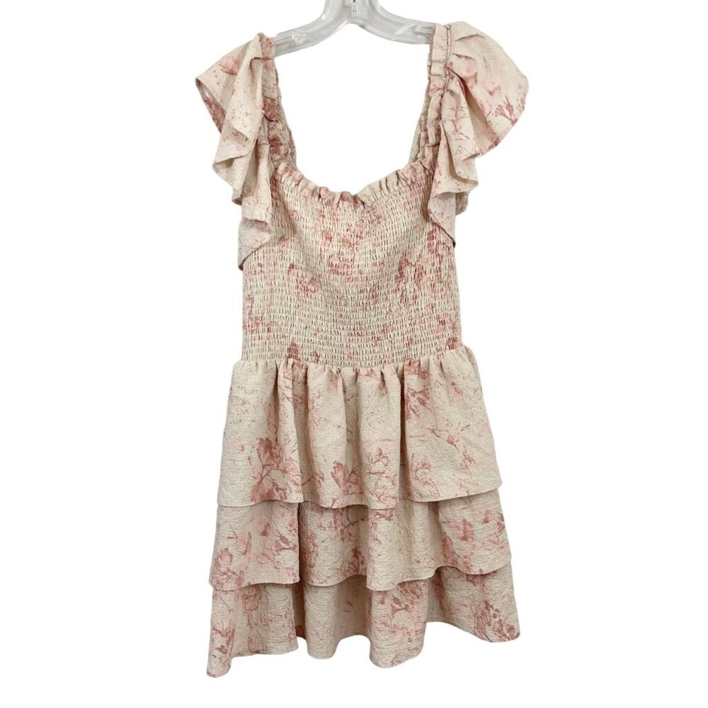 Express Light Pink Floral Smocked Tiered‎ Ruffle Dress Cottagecore Fairy Size XL